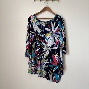 Clara Sunwoo Bold Floral Asymmetrical Tunic Top Large